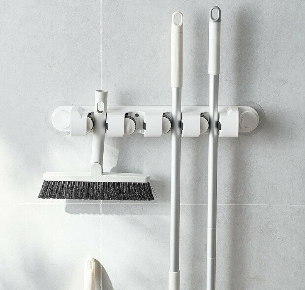 Adhesive non-perforated four-bay mop clip (white) (size 45cm*7cm)