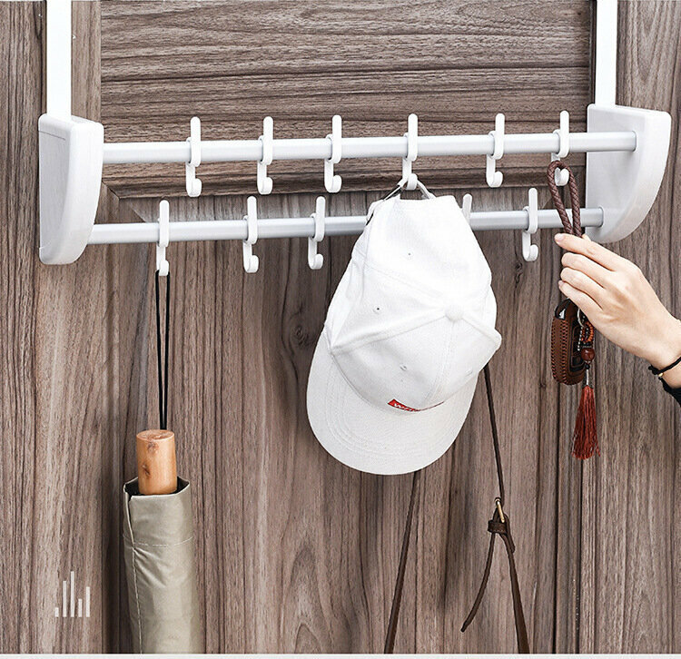Double Hanger Behind Non-perforated Door / Bathroom / Kitchen Hanger (White) (Size: 56.5cm*11.7cm*24cm)