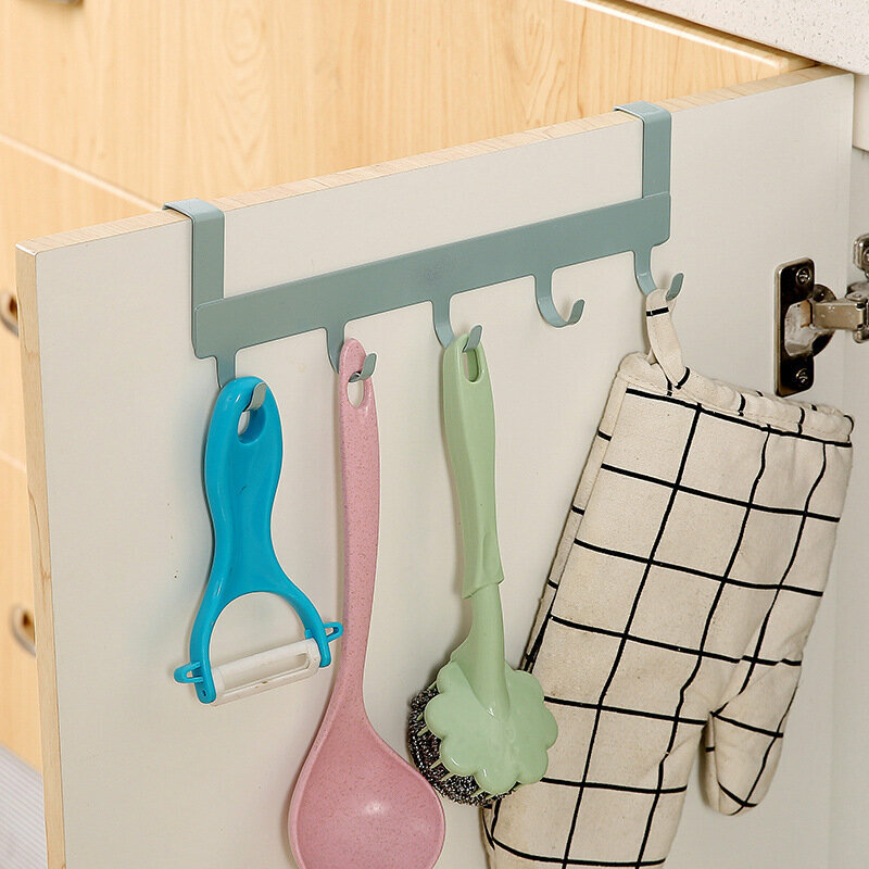 【Single】Kitchen cabinet back door type 5 hooks bathroom wrought iron hook non-perforated kitchen cabinet door hook shelf (random color) 