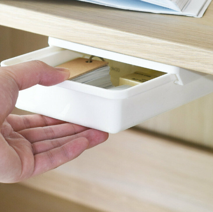 [S] concealed under-table storage tube | Drawer-type table bottom storage box |  Organize the box storage box 