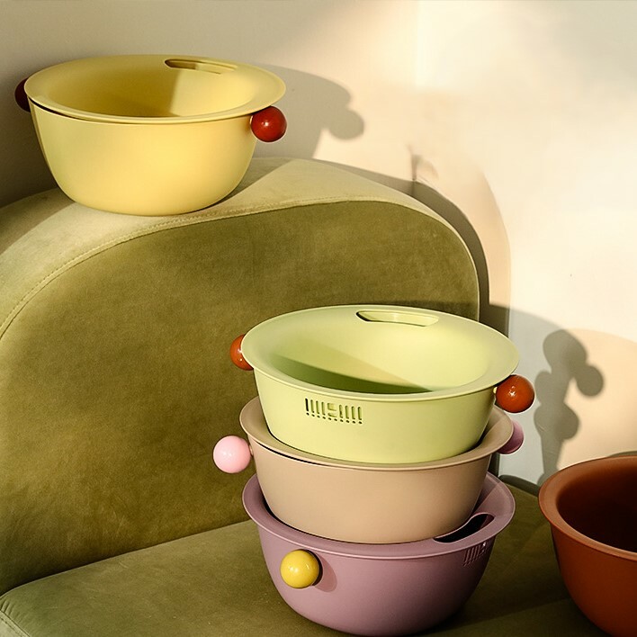 《4249》簡約加厚雙層小圓球把手瀝水籃