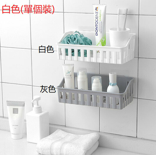 熱賣[單個裝/白色] 免打孔浴室置物架 牆壁掛籃 