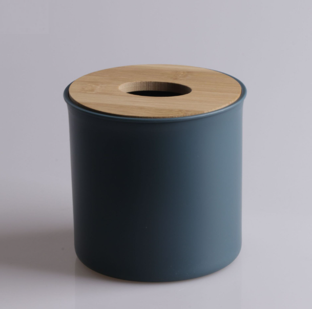 Wooden lid tissue box Multifunctional wooden tissue box [round dark green]