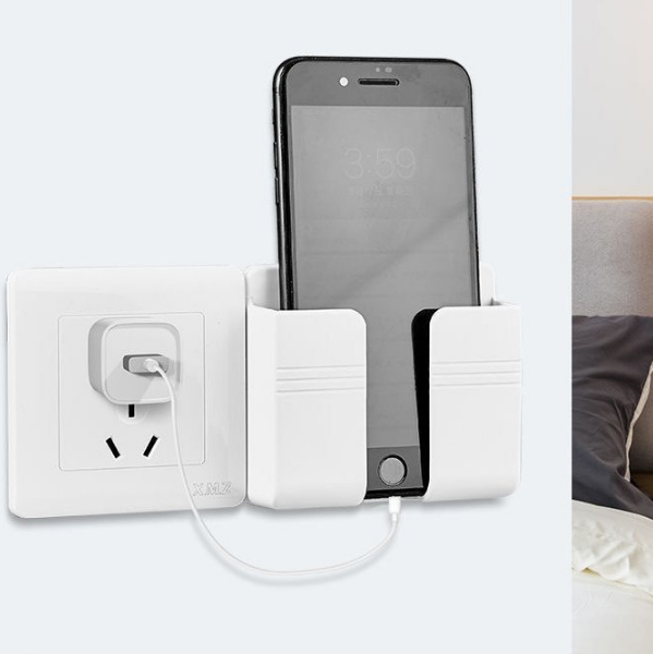 熱賣免打孔多功能置物架 手機充電支架(白色) 