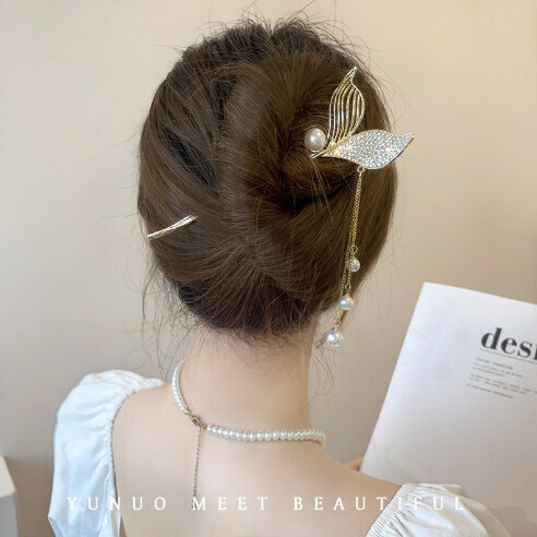 Ancient mermaid tail hairpin tassel hairpin [B23 rhinestone fishtail hairpin] 