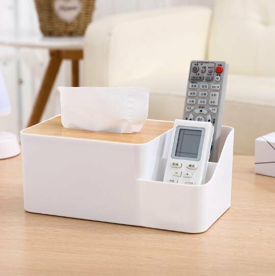 【Multi-functional No. 1 Bamboo Cover Tissue Box】Bamboo cover desktop multi-functional compartment tissue box