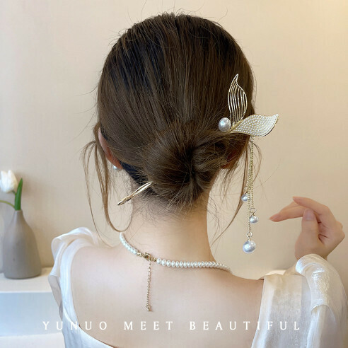 Antique mermaid tail hairpin tassel hairpin [C30 pearl fishtail hairpin] 