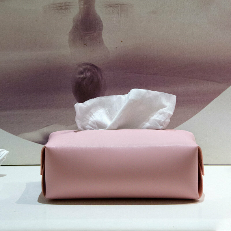 Scandinavian design imitation leather tissue box [light pink specification small] suitable for 16CM fine paper