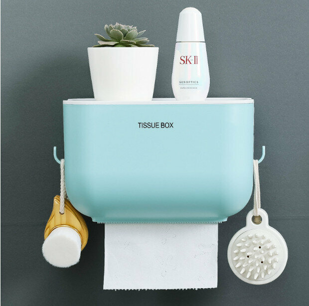 [Blue] multifunctional wallpaper towel box toilet waterproof paper towel shelf