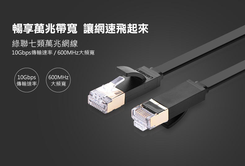 UGREEN - FTP Cat7 七類萬兆讐屏蔽網線 -10 Gigabit (0.5M - 20M) - 扁線