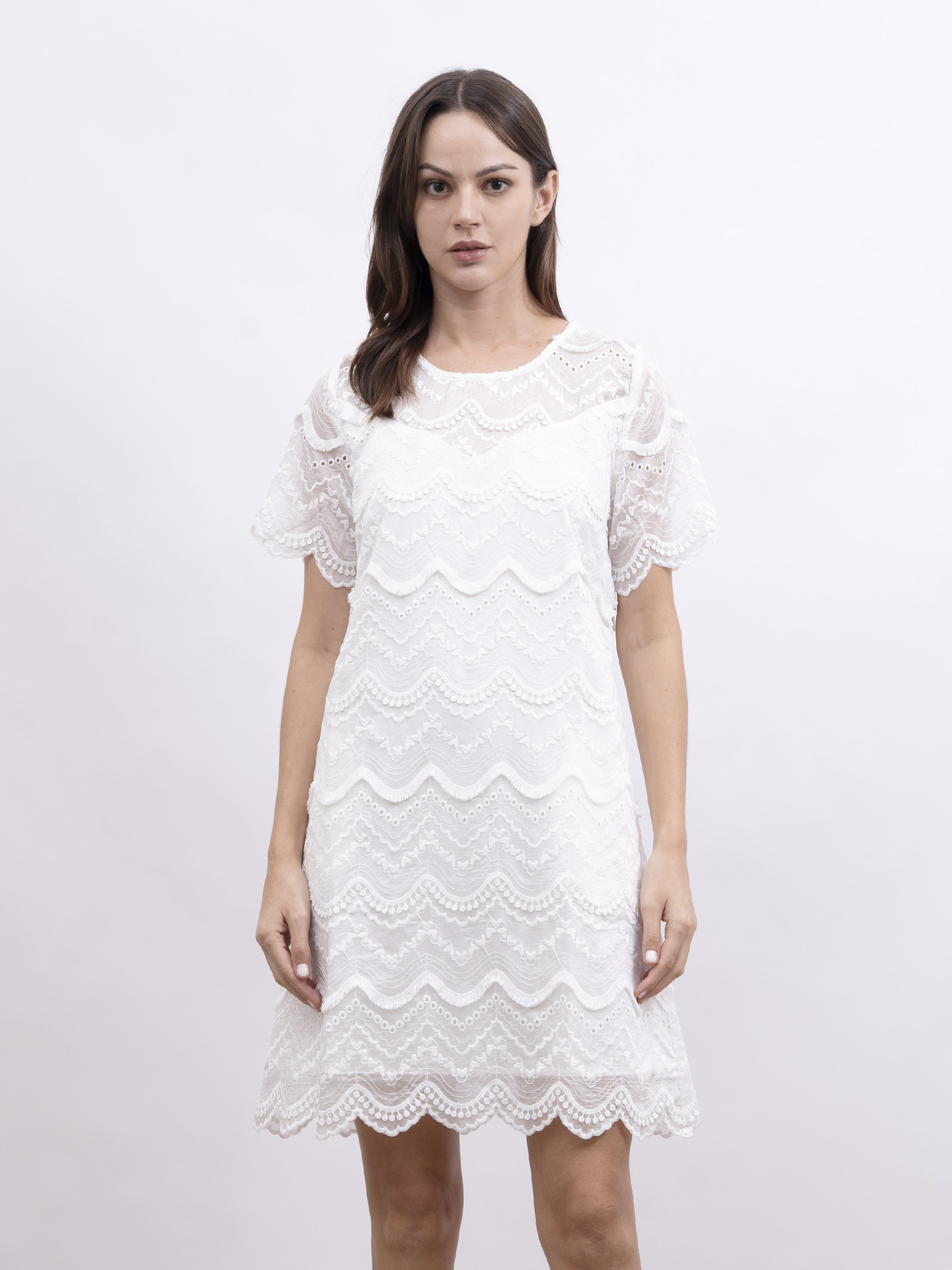 mi-tu 波浪蕾絲圓領連身裙