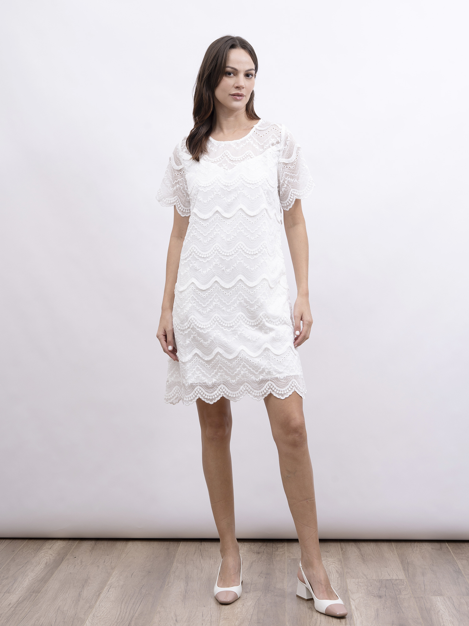 mi-tu 波浪蕾絲圓領連身裙