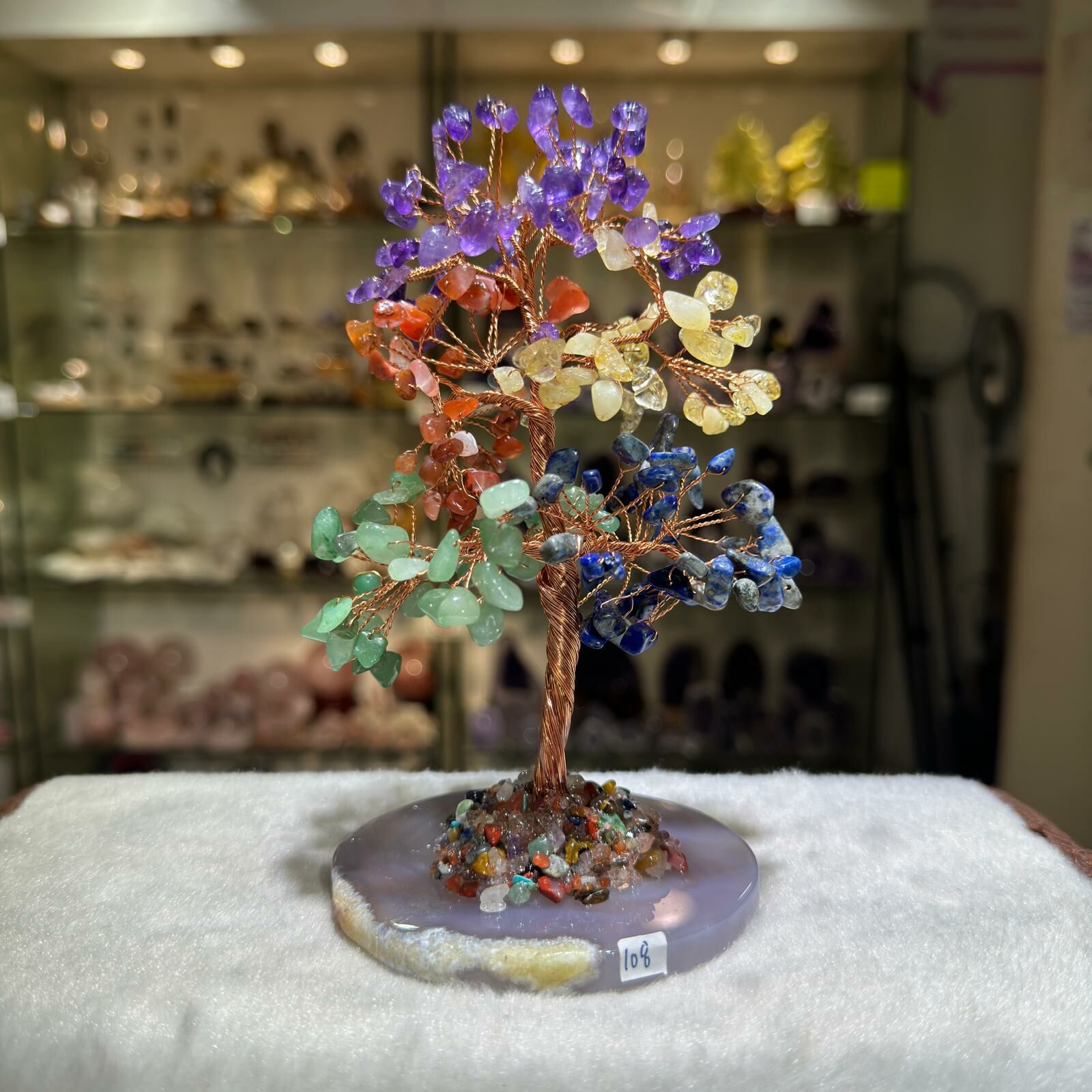 天然晶石能量樹配瑪瑙片