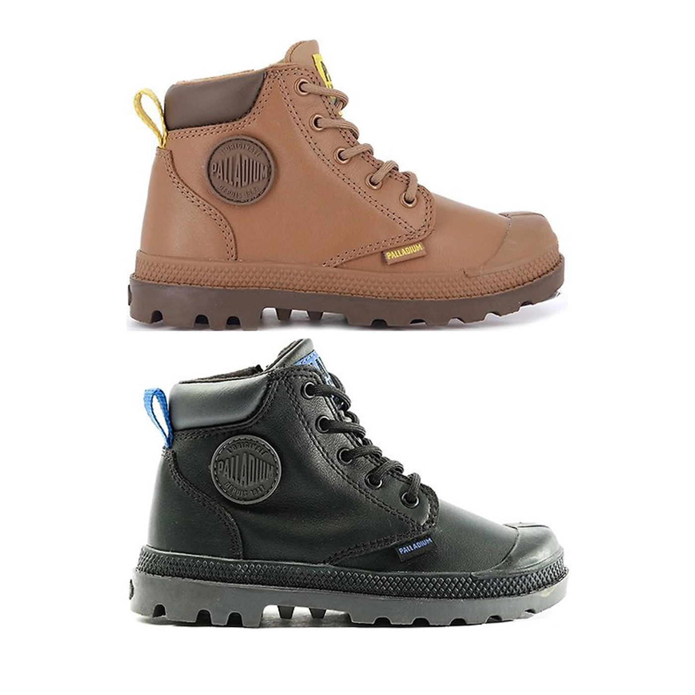 中童鞋 PALLADIUM PAMPA HI CUFF OZ L黑色 棕色 皮革 拉鍊 中筒 防水靴【58361】