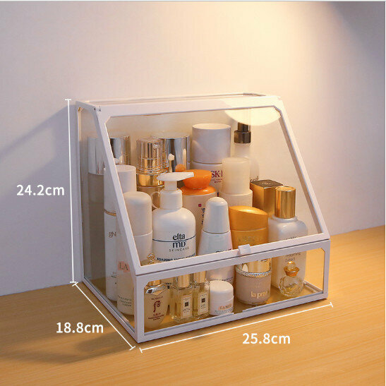 Dustproof glass cosmetics storage box [White dustproof top 25.8*18.8*24.2cm]