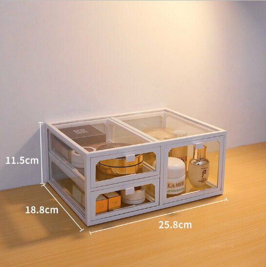 Dustproof glass cosmetics storage box bottom storage drawer [white large three drawers 25.8*18.8*11.5CM]