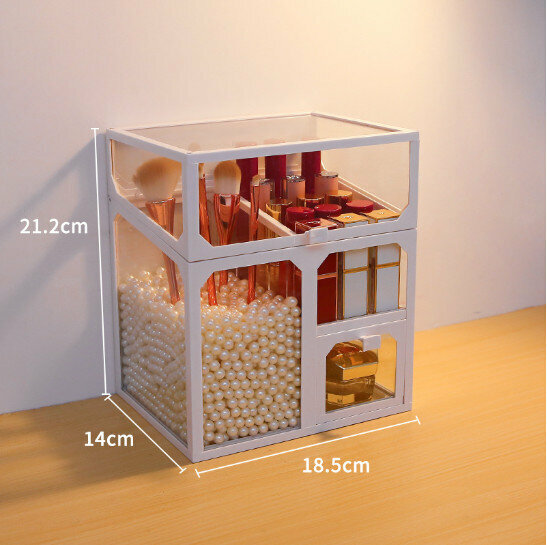 Makeup brush storage box [white multi-function brush barrel (with pearls) 18.5*14*21.2cm 】