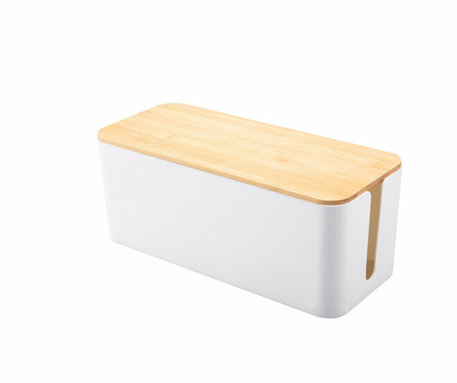 Wire storage box (bamboo and white oversized)