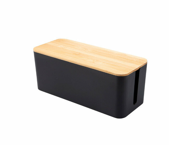 Wire storage box (bamboo and black oversized)