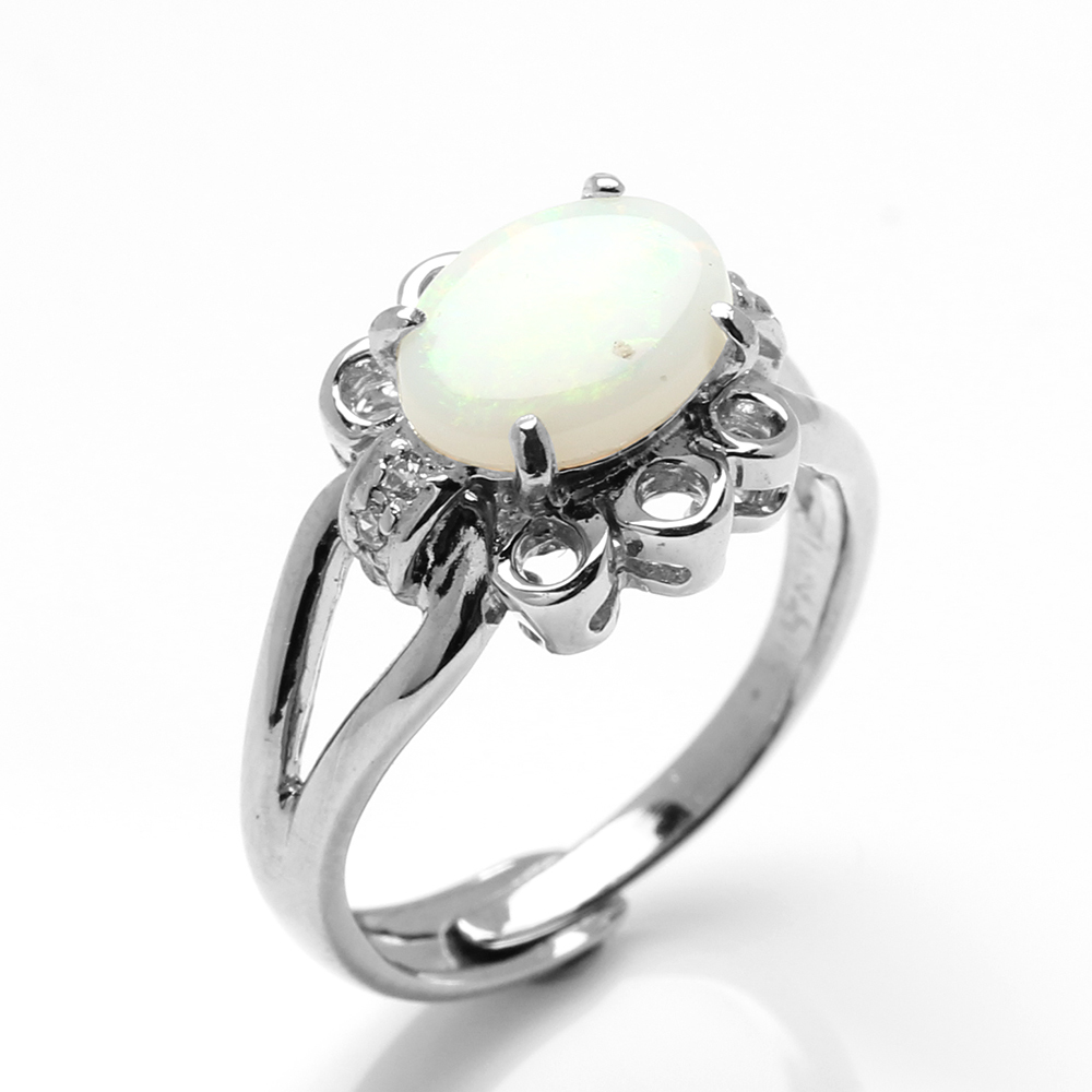 【雅紅珠寶】天然蛋白石戒指-7*9mm-活圍設計-925銀飾-R0436