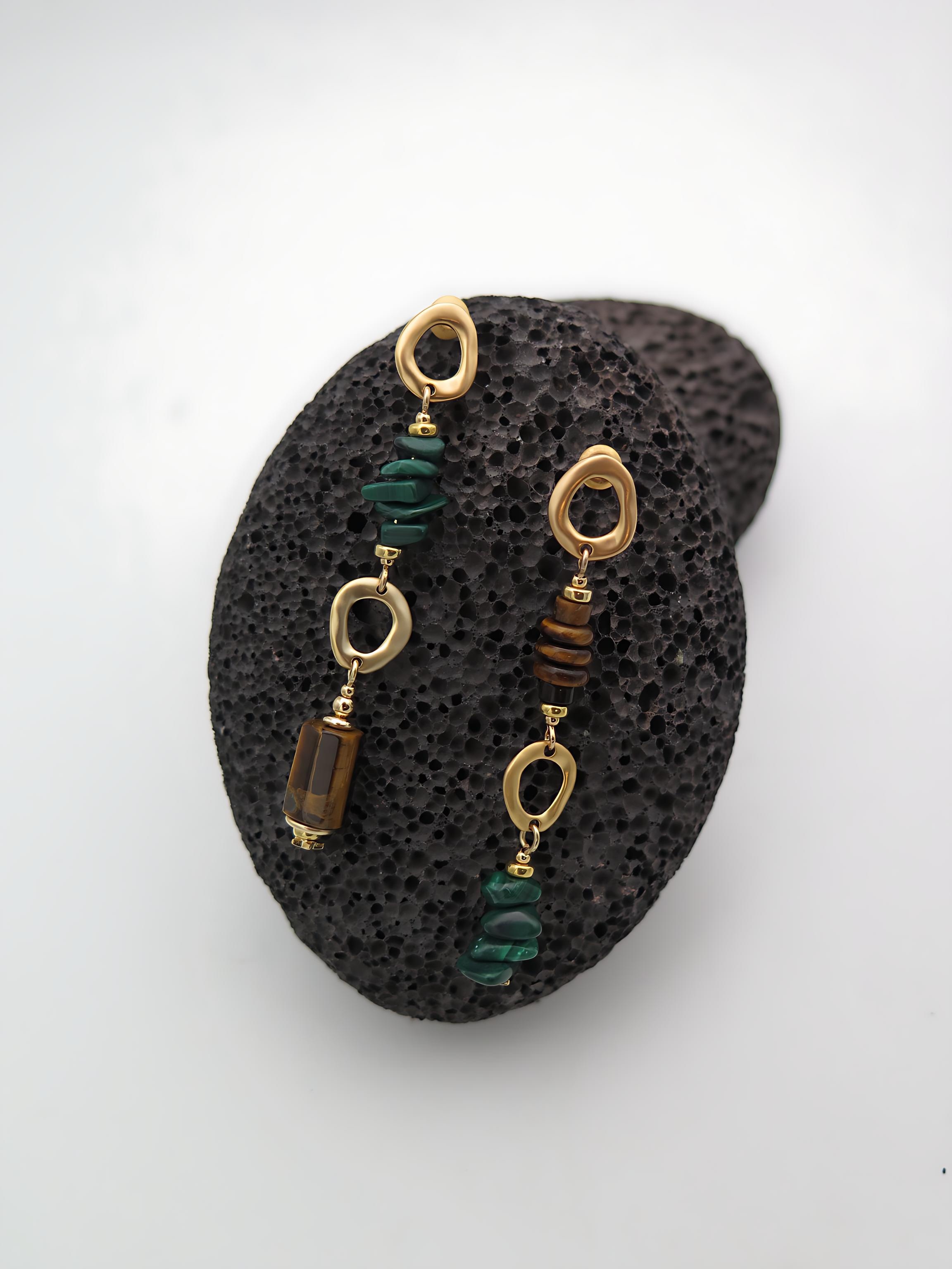 COLE COOL upside down系列虎眼石孔雀石銀耳環 耳夾