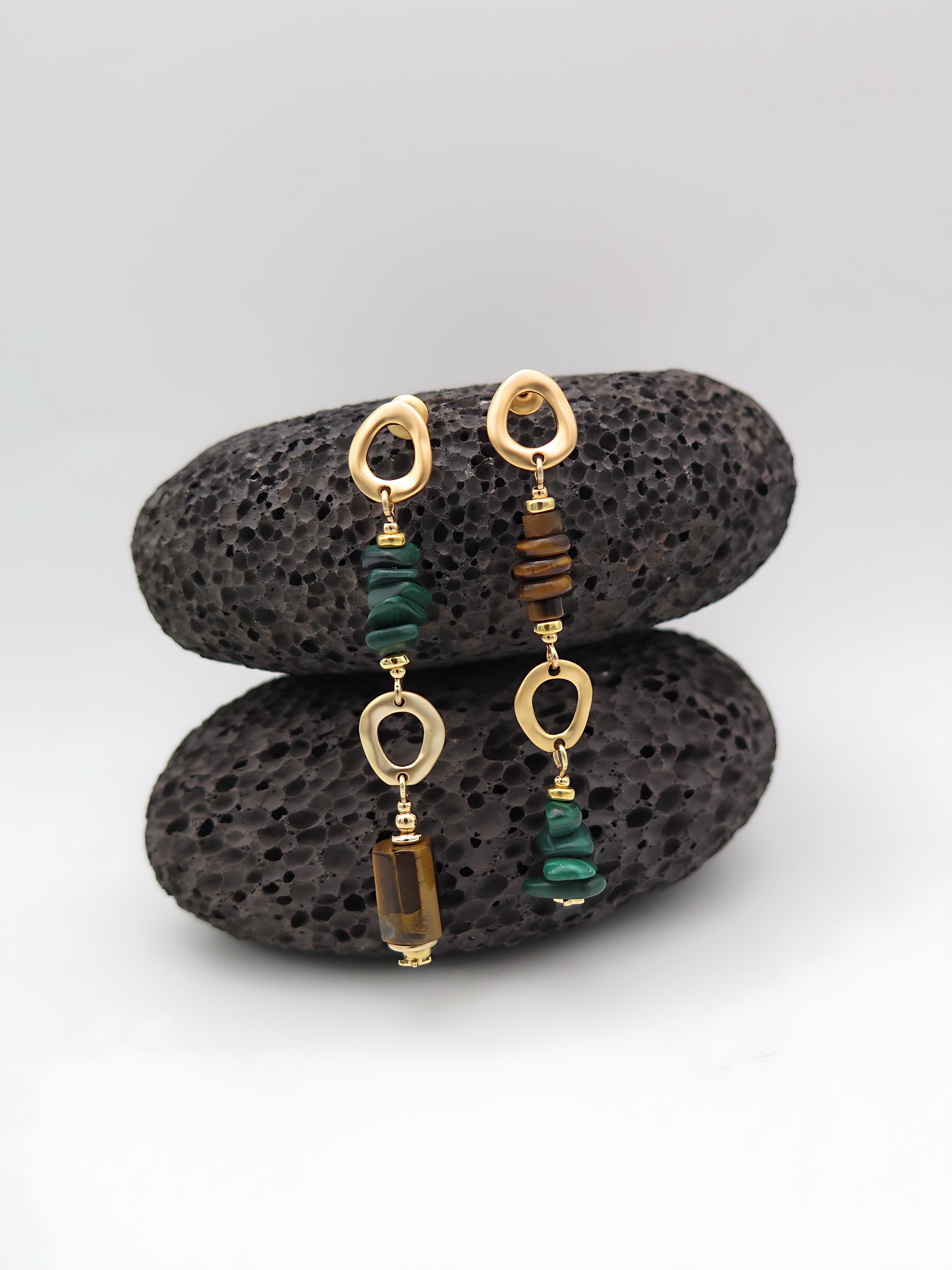 COLE COOL upside down系列虎眼石孔雀石銀耳環 耳夾