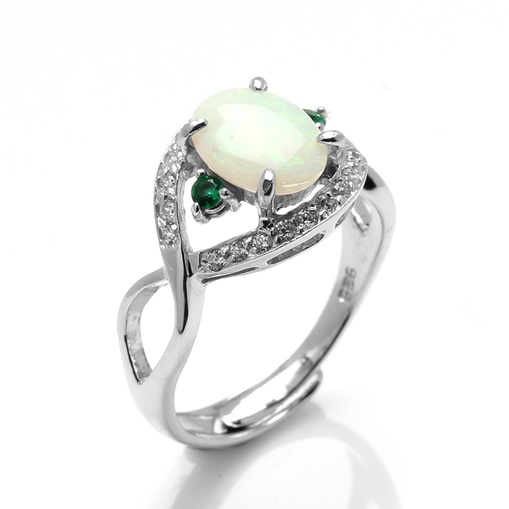 【雅紅珠寶】天然蛋白石戒指-7*9mm-活圍設計-925銀飾