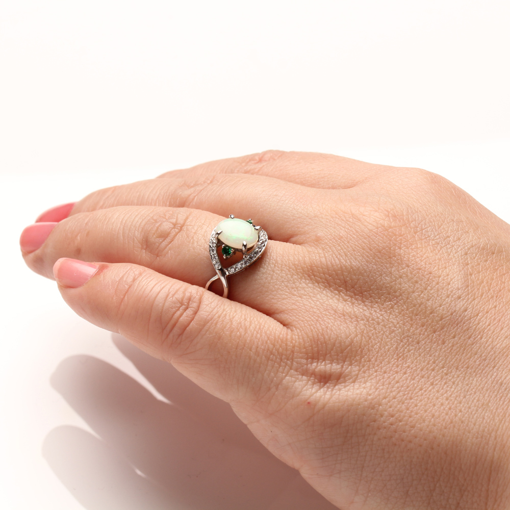 【雅紅珠寶】天然蛋白石戒指-7*9mm-活圍設計-925銀飾