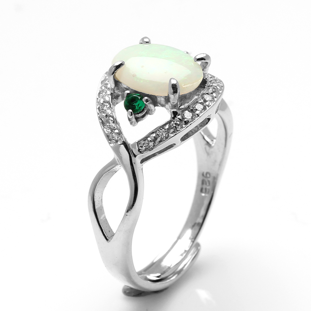 【雅紅珠寶】天然蛋白石戒指-7*9mm-活圍設計-925銀飾