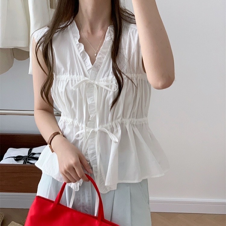 木耳花邊綁結開衩上衣/二色