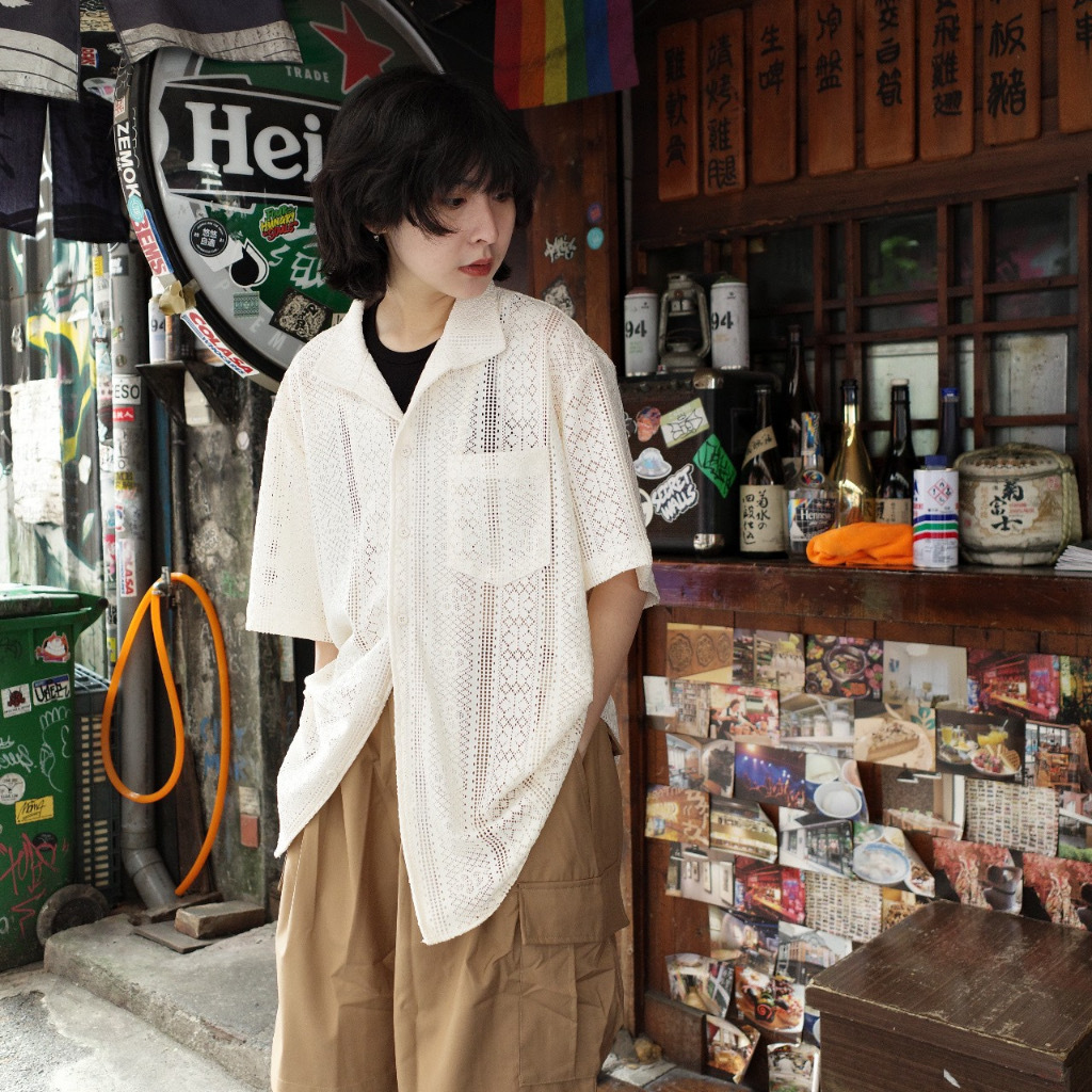 『Always_Good』復古 縷空 蕾絲 透氣 古巴領 襯衫