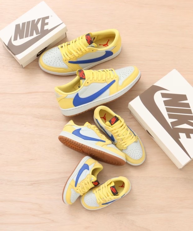 【Luxury】預購 NIKE Travis Scott x AJ1 Low "Canary Yellow 金絲雀 海綿寶寶 親子鞋 男女鞋 兒童倒勾 限量球鞋