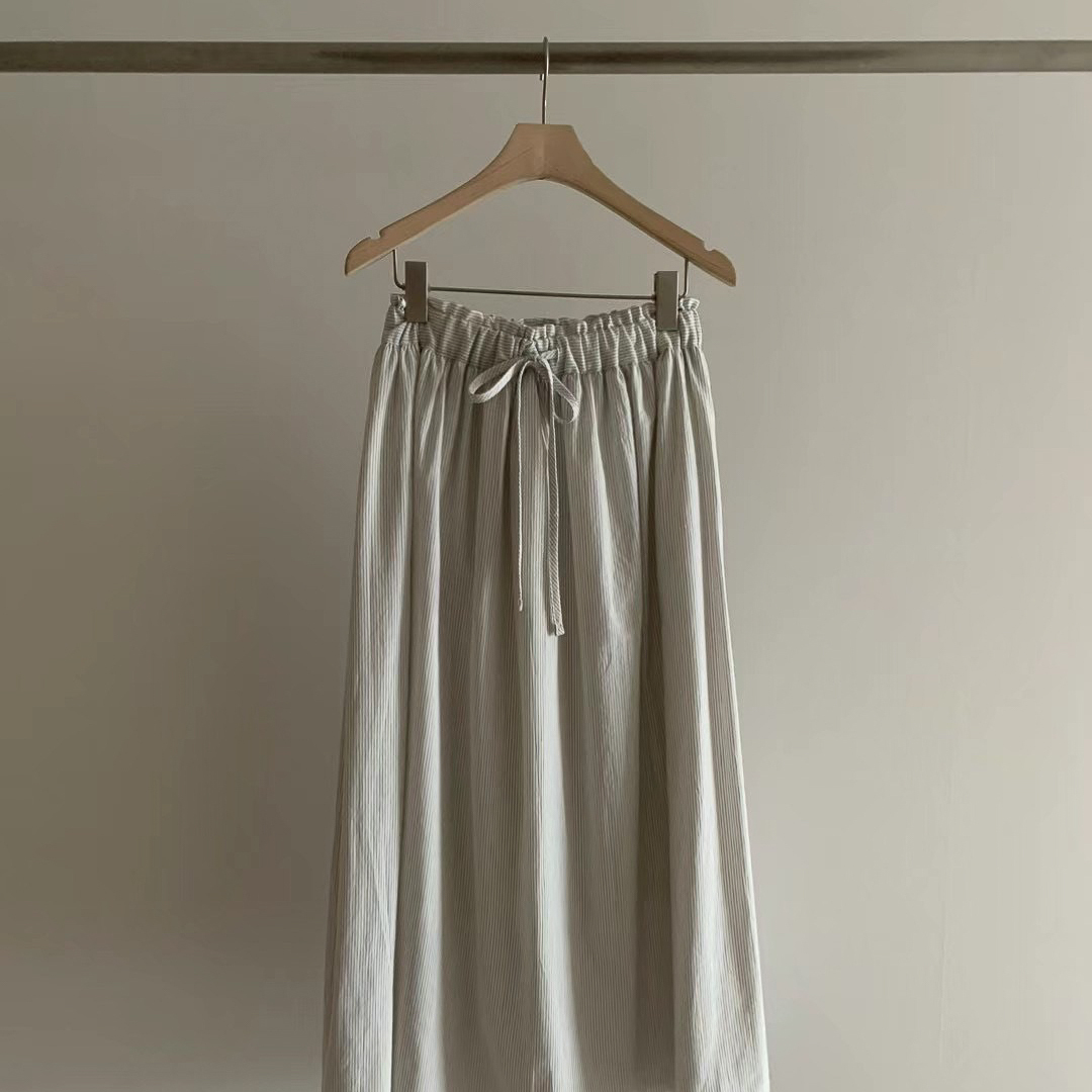M21高單細直紋抽繩傘擺裙
