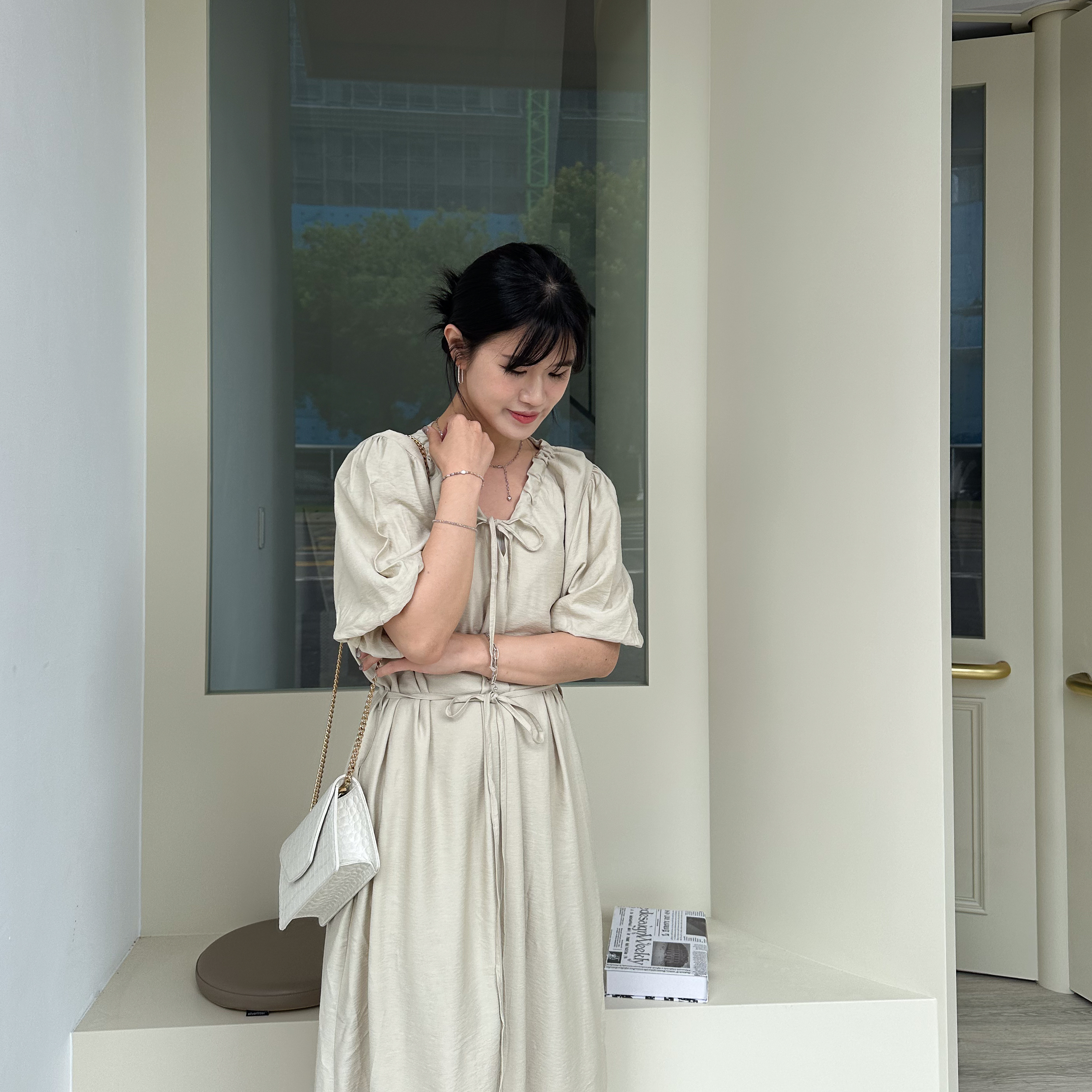 M24高級Rayon領抽繩綁帶長洋