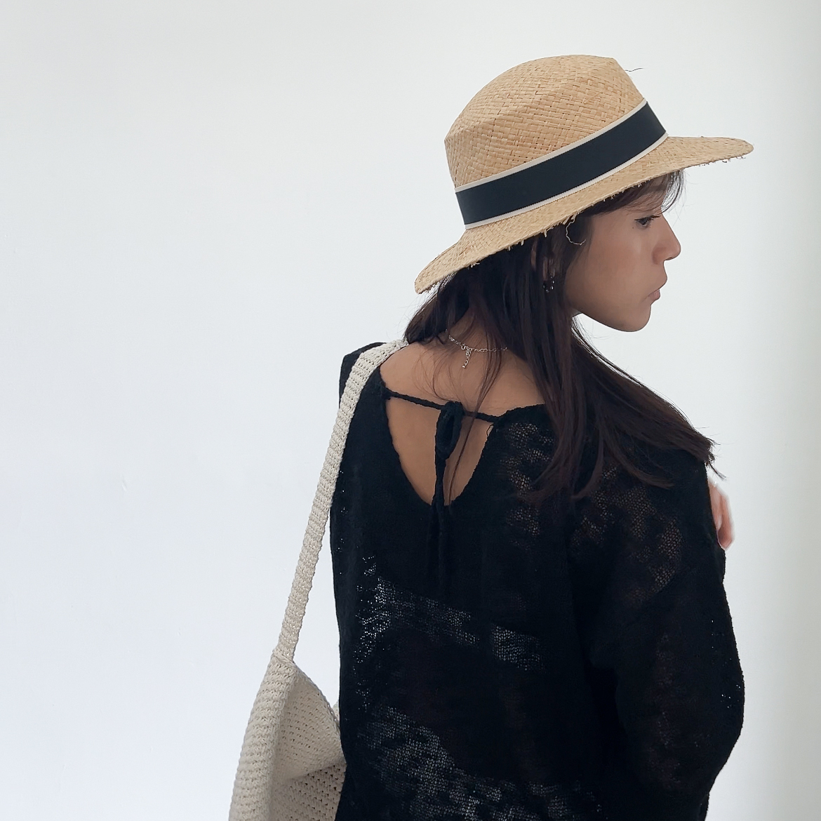 M38穿比基尼好需要這種後綁帶透膚軟料針織衣(黑)