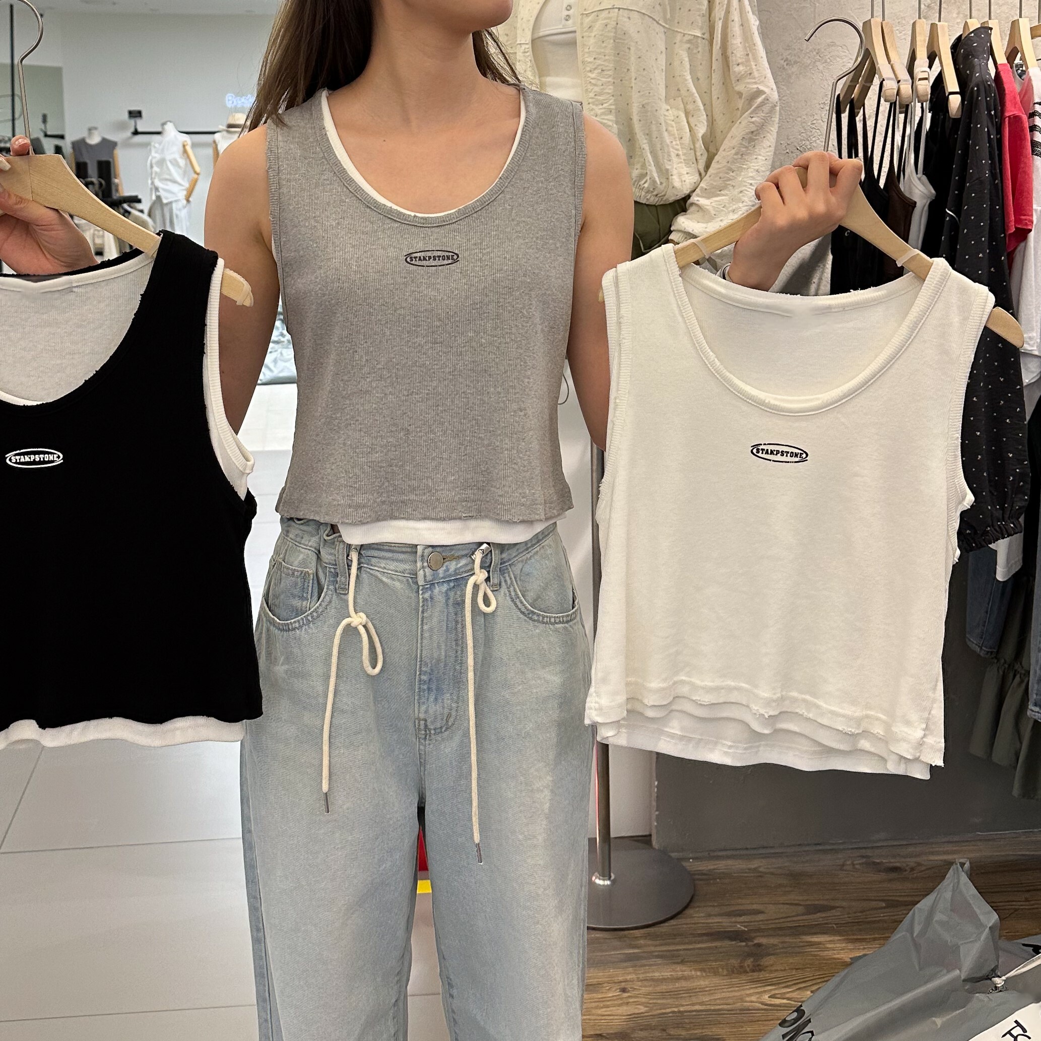 M49前小字假兩件雙層背心(白)