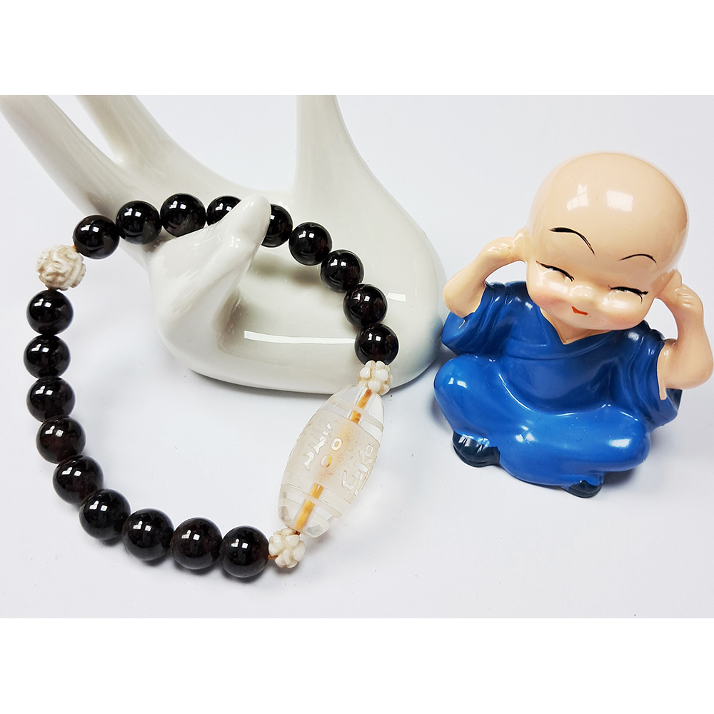 水晶{六字真言}& 紅石榴石手珠8mm【十方】121989