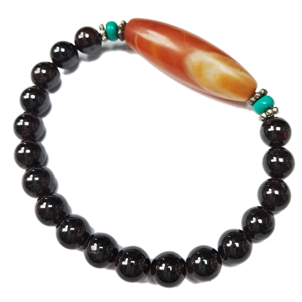 紅玉髓天珠&石榴手珠8mm【十方】126107