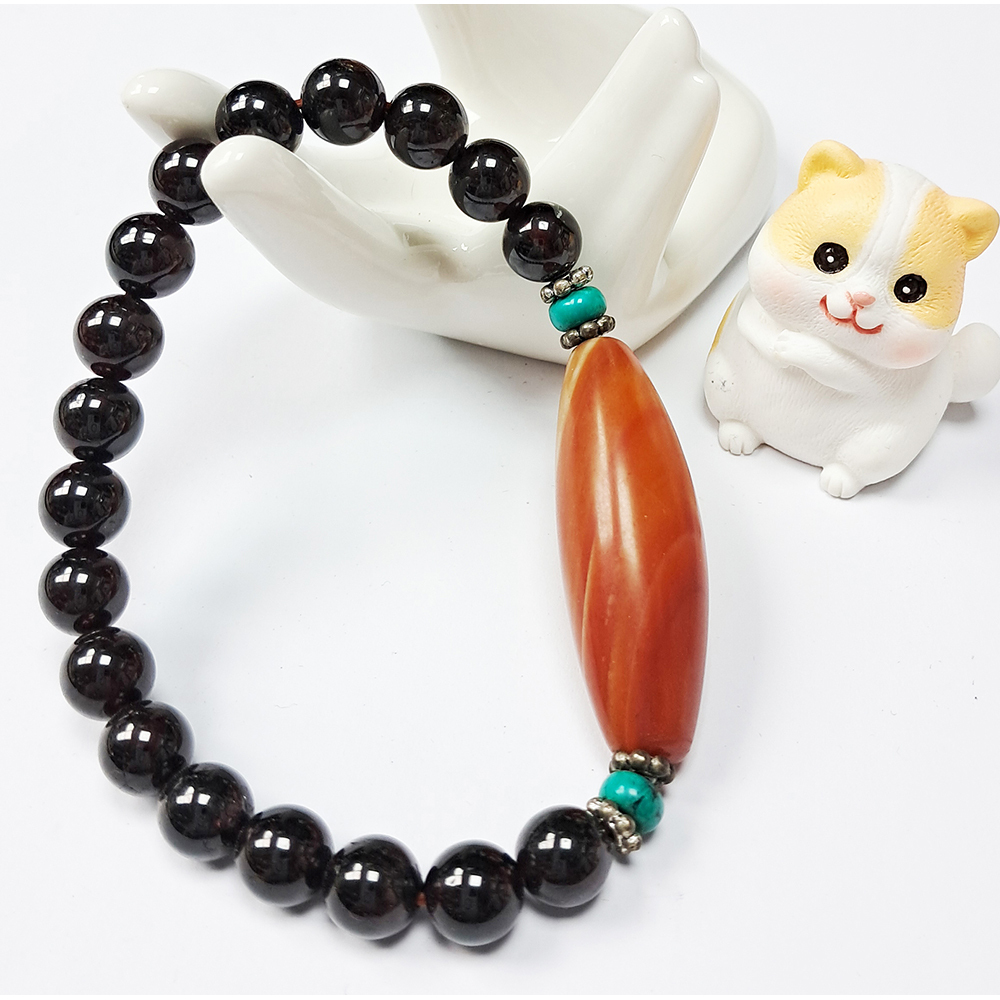 紅玉髓天珠&石榴手珠8mm【十方】126107