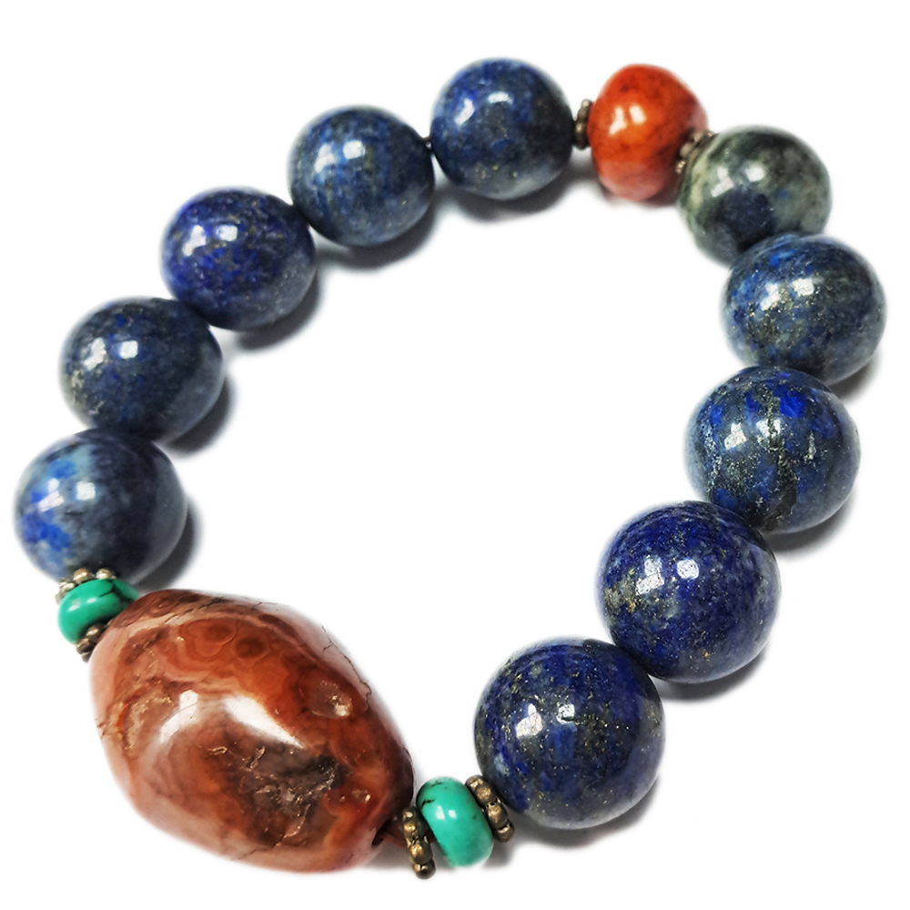 老紅玉髓珠&青金石手珠16mm【十方】126110