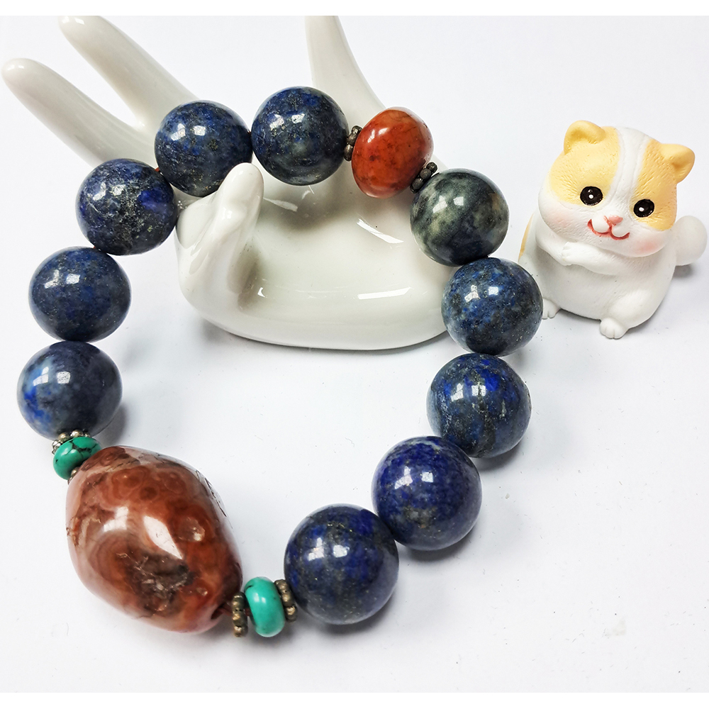 老紅玉髓珠&青金石手珠16mm【十方】126110