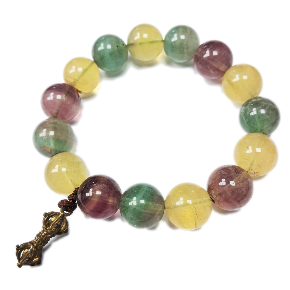 金剛杵{銅鎏金}&七彩螢石手珠13mm【十方】130461