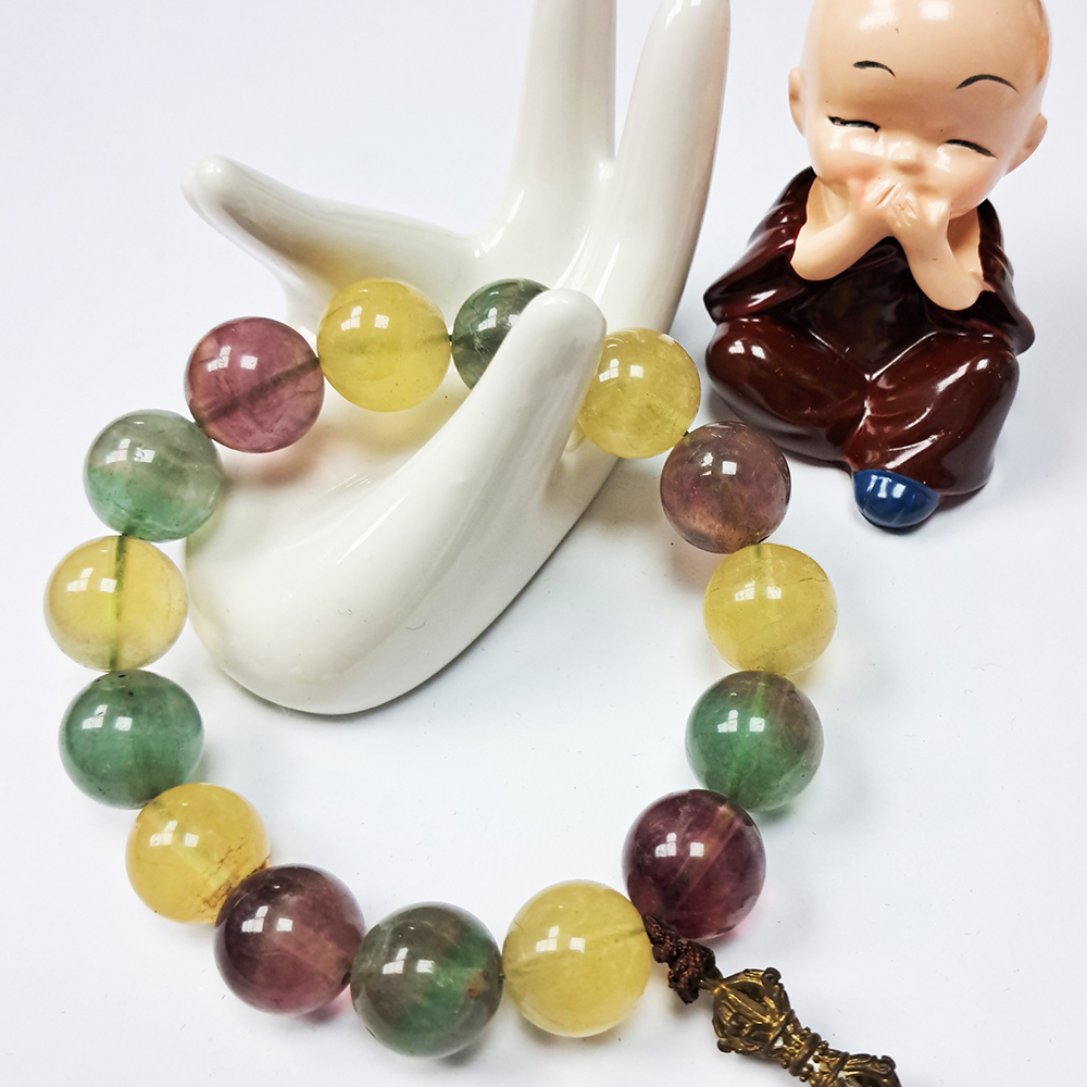 金剛杵{銅鎏金}&七彩螢石手珠13mm【十方】130461