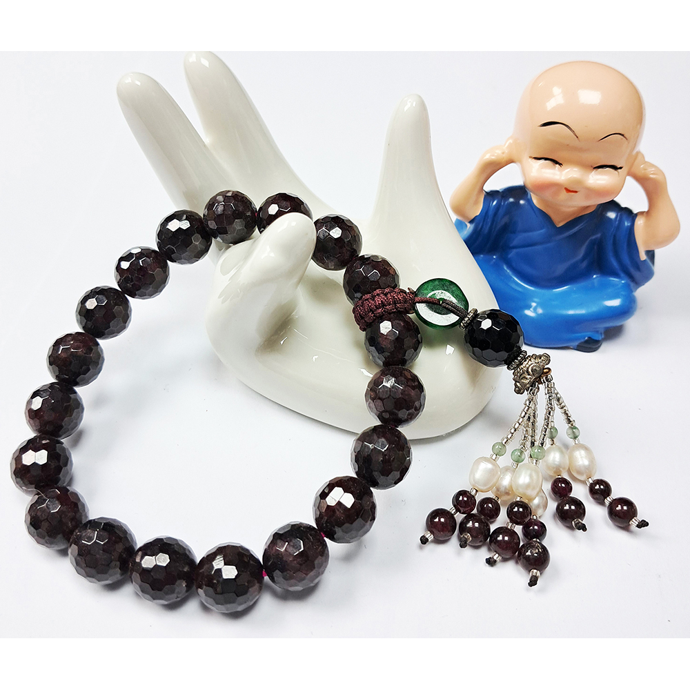 紅石榴{晶鑽}手珠10mm+珍珠流蘇【十方】131905