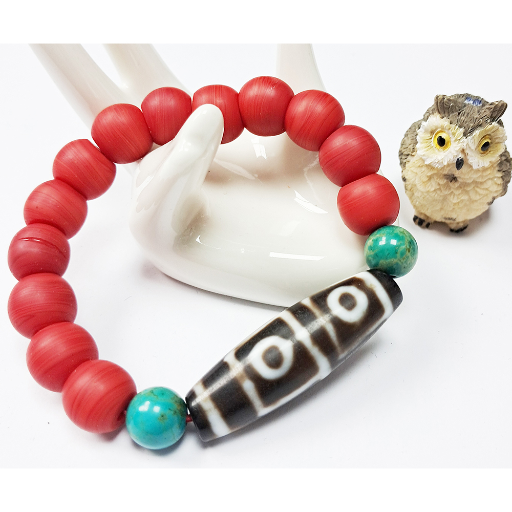 四眼天珠+火山琉璃手珠12mm【十方】135697