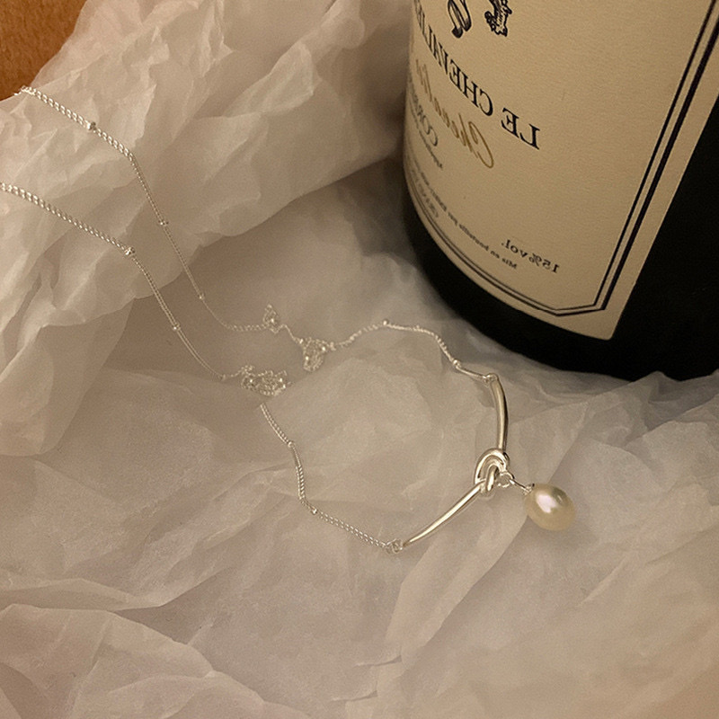 溫柔14k銀紐結微笑珍珠墜項鍊