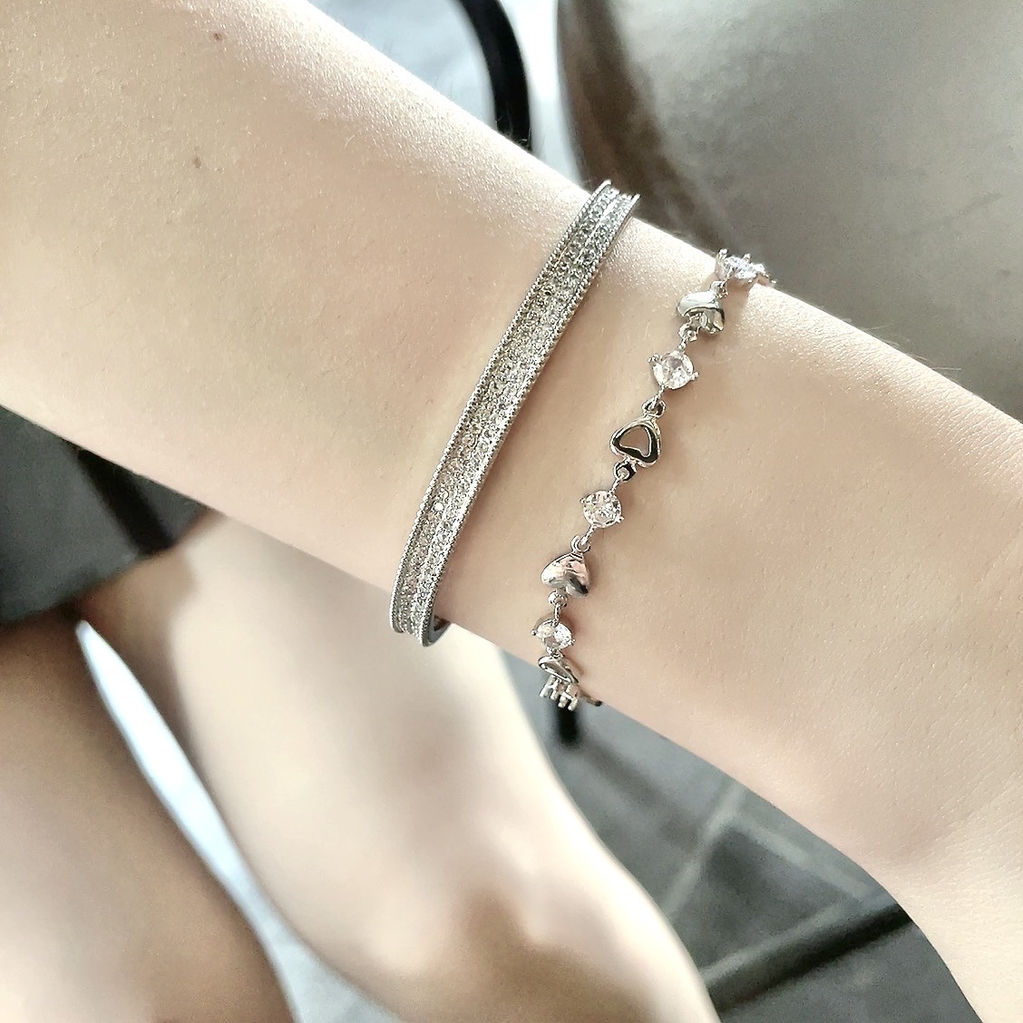 silver 心心銀閃鑽設計手鍊