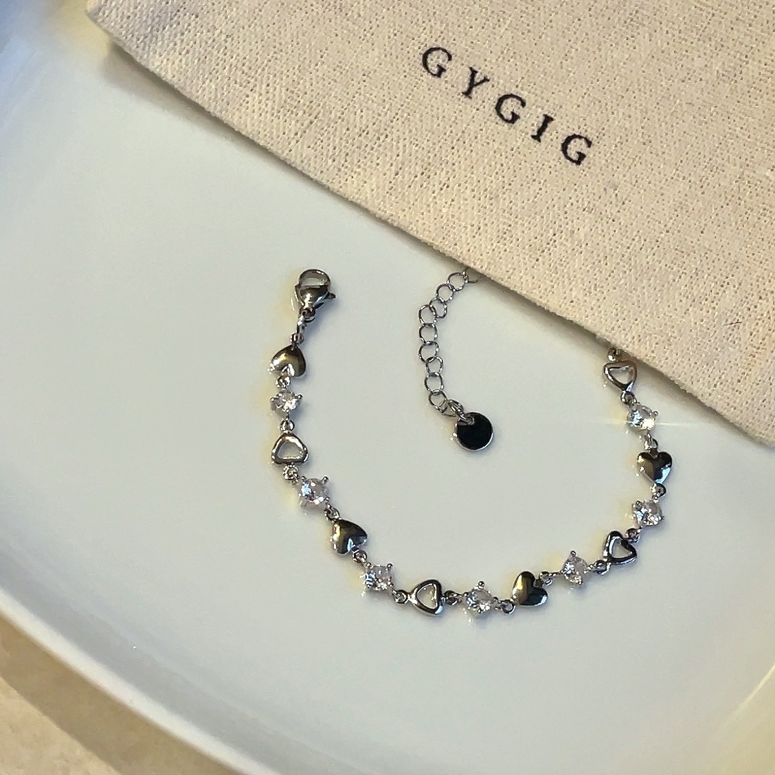 silver 心心銀閃鑽設計手鍊