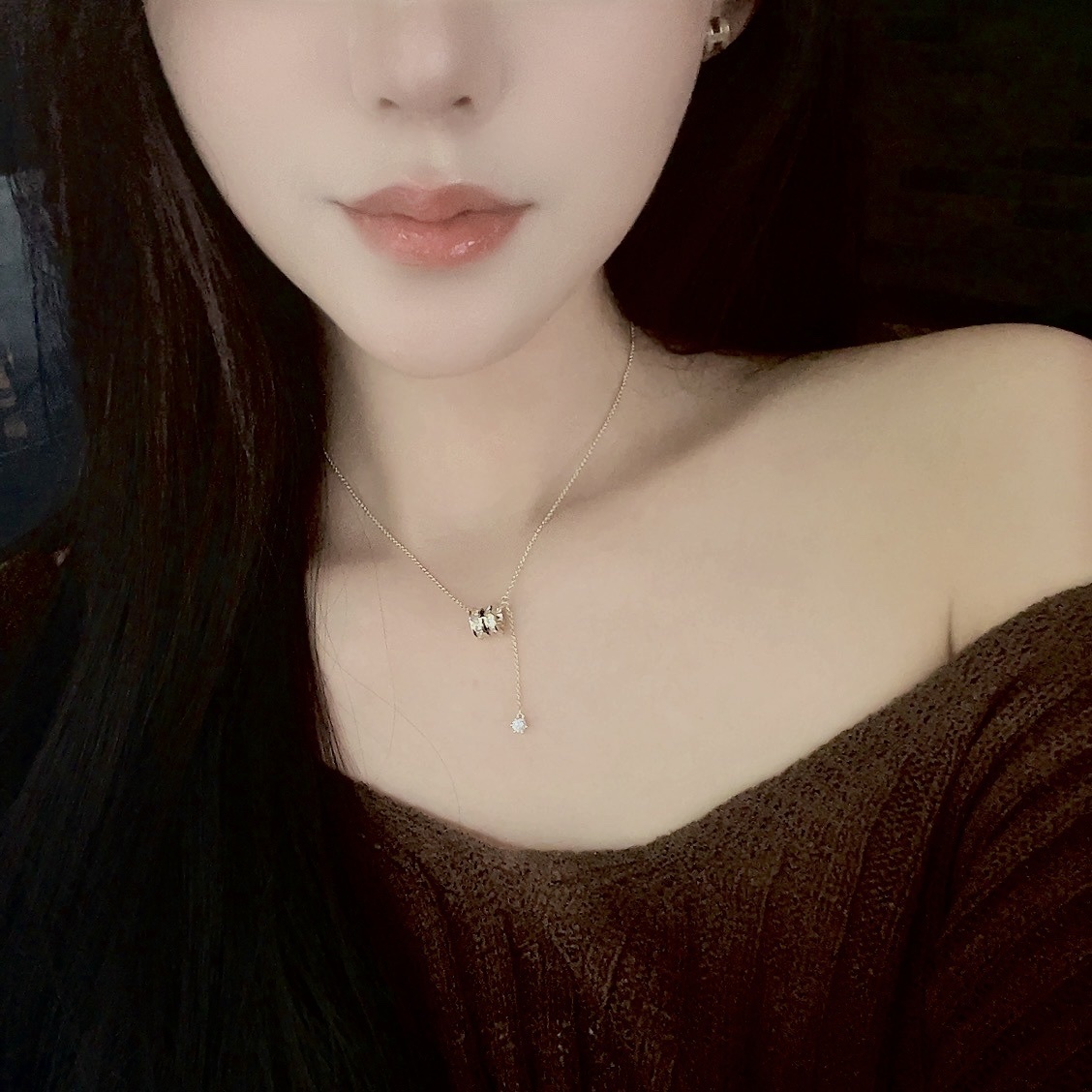 18k晶透黑金銀水鑽小蠻腰”吊墜項鍊