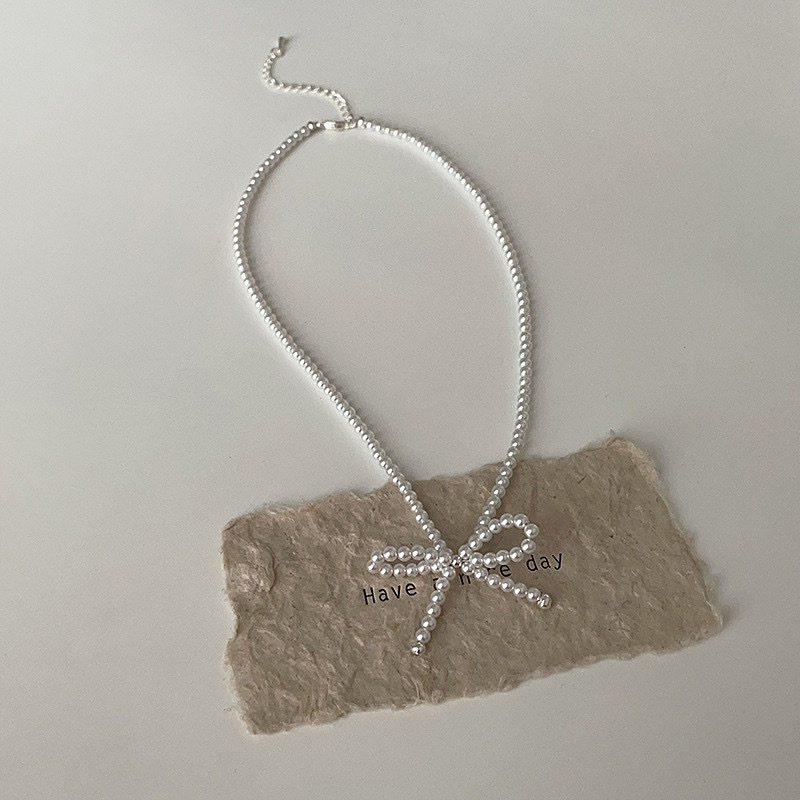 歐膩silver珍珠蝴蝶結重工項鍊